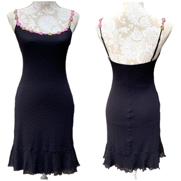 Betsey Johnson Dresses & Skirts - Whimsigoth Betsey Johnson Y2K Swiss Dot Slip Dress Pink Flowers NWT M